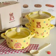 可愛いドット模様の蓋付き丼【大容量・学生用・便利なラーメンボウル】