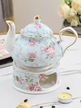 華やかなデザインの欧風陶器コーヒーポット【ハンドドリップ対応・ポット・保温台付き】