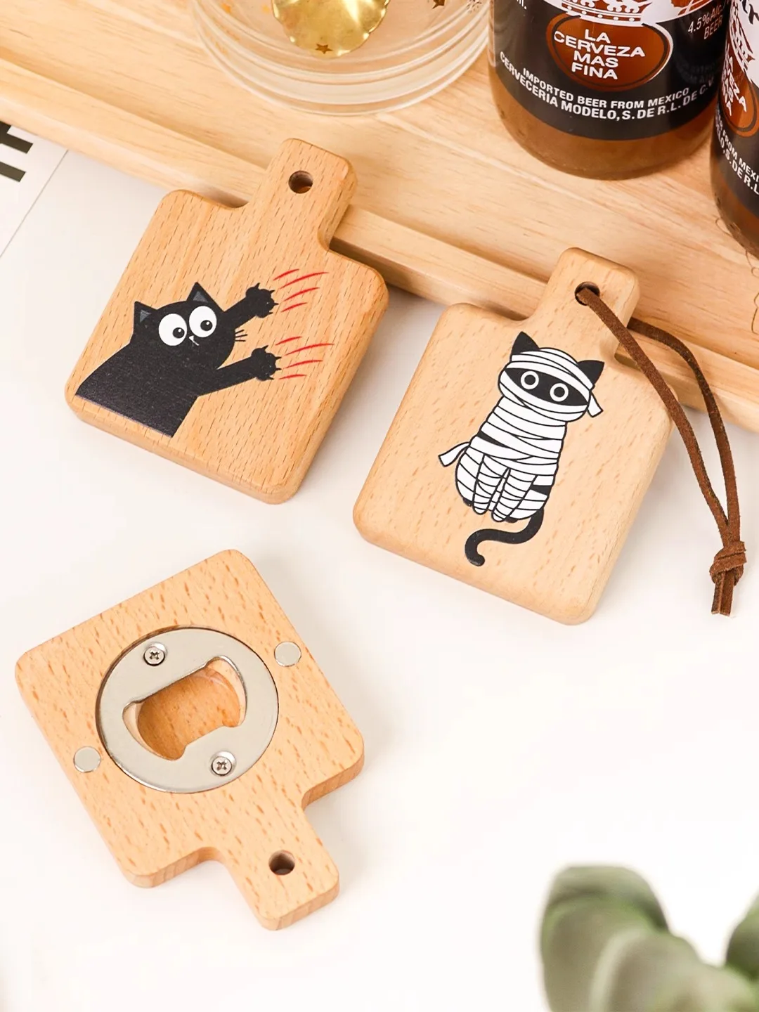 木製の猫型オープナー：ブナ材で作られた家庭用開封ツールの実用性と使い方