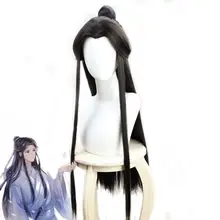 舞台用 中分スタイルの古風コスプレウィッグ【男性用・黒色・華やかなデザイン】