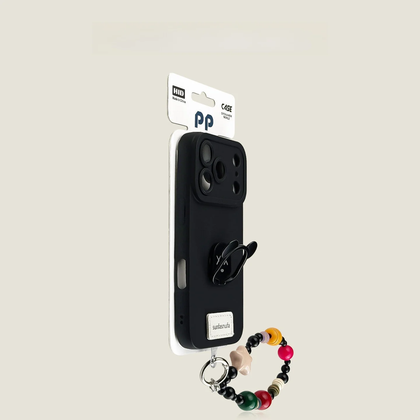 黒いクマの頭のスタンド付きブレスレット：スマートフォン用シンプルデザインの実用性と適用範囲