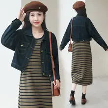 春秋用 デニムジャケット【女性用・ショート丈・ドレープ付き・ゆったり長袖】（セットアップ対応）