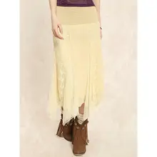アシンメトリーなレトロ風ハーフスカート【杏色・レースディテール・古着風】