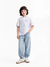 男児・女児用デニムパンツ【夏用・ストレッチ・ルーズフィット・薄い青】