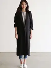 春夏用 薄手のコットンリネン製トレンチコート【中長丈・UVカット・韓国風デザイン】