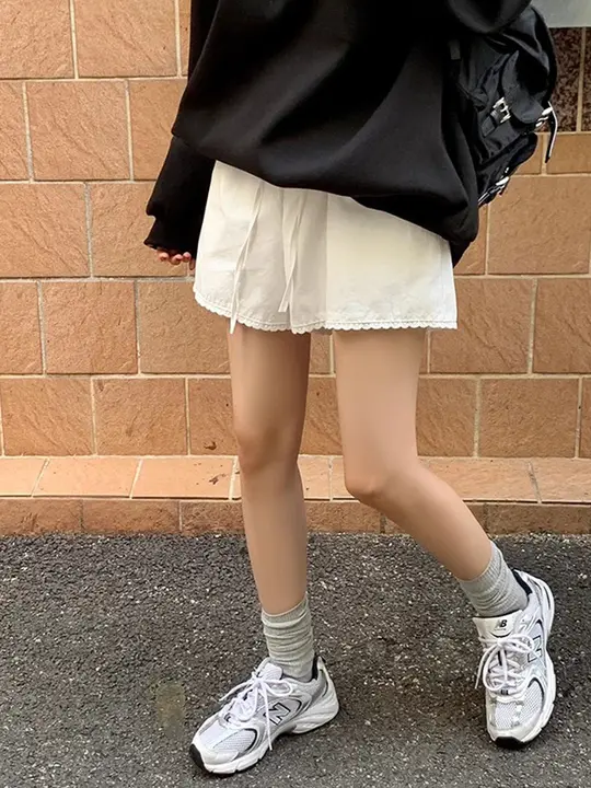 春用フィット幅広レースデザインパンツ【ウエストゴム・単色・女性用】（セットアップ対応）