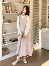 新中式デザインのビスチェとフレアスカート、シャツの三点セット【ピンク・パールボタン・刺繍】（セットアップ対応）