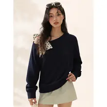 デザイン性溢れるドット柄ショルダーオープンカットソー【女性用・春秋向け・フィット】