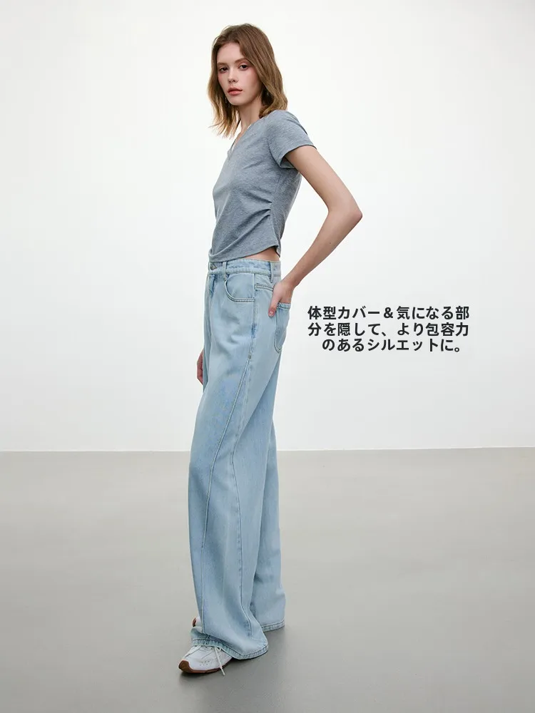 ブルーのフレアジーンズ：リサイクル素材で実現する夏用女性向けの微喇阔腿スタイル