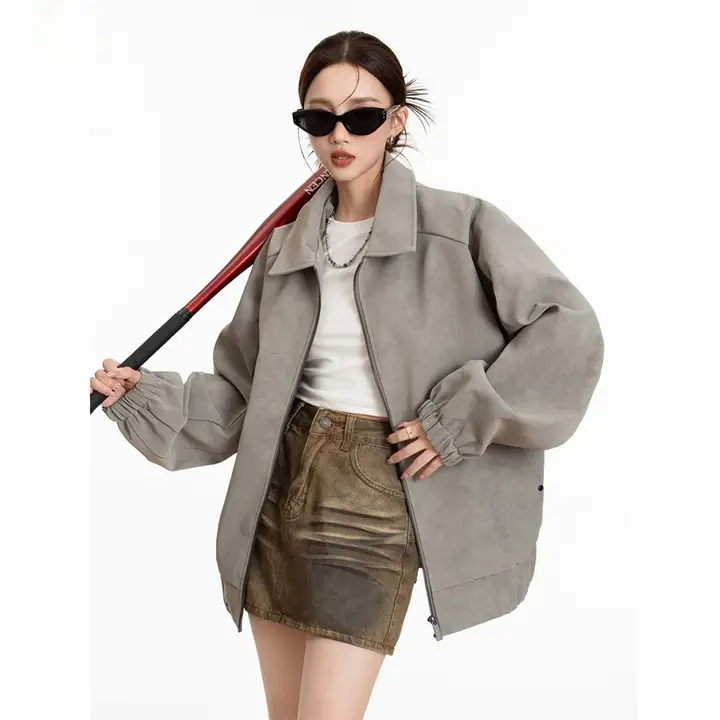 春秋用 アメリカンヴィンテージレザージャケット【ゆったりカジュアル・オープンフロント・女性用】