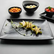 黒マット仕上げの長方形陶器皿【家庭用・食器・トレー】