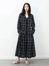 透け感のある色織り格子のシャツ ハイウエストプリーツスカート 春夏新作