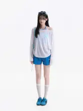 2点セット レディース キャミソール シアートップス 長袖 カラーブロック プリント 透け感 ガーリー リゾート 夏
