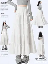 白色リボンデザインのロングカシュクールスカート【高ウエスト・Aライン・大きなフレア】