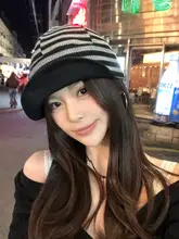 春夏用ニットストライプキャスケット帽【顔を引き立てる高級感】