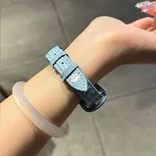 小米手環用デニム風腕時計バンド【夏用・猫爪刺繍・通気性】（セットアップ対応）