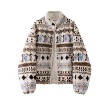 リバーシブルデザインのフェアアイル柄ショートジャケット【極上の柔らかさ・ウール混】（セットアップ対応）