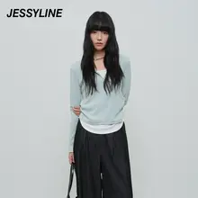おしゃれで合わせやすい！フェイク２重デザインの小柄向けトップス【長袖・女性用】（セットアップ対応）