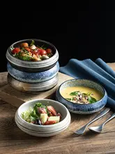 デザイン盛り付け用浅型ボウル【和風・漆喰加飾・ご飯・サラダ用途】