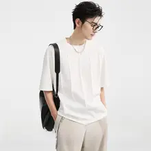 立体裁断の多重プリーツデザイン！二重構造のクルーネック半袖Tシャツ【男性用・夏用】