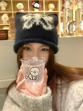 リボン付きニットキャップ【耳元保護・秋冬用・女性用】
