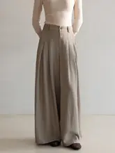 レトロカジュアルなカーキ色のハイウエストパンツ【ワイドレッグ・ストレートシルエット・女性用】