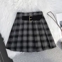ヴィンテージ風チェック柄プリーツスカート【秋冬用・高腰・Aライン】（セットアップ対応）