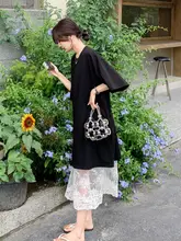 黒のTシャツワンピースとシースルーのスカート【夏の重ね着スタイル・女性用】（セットアップ対応）