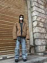 暗い黄色のオーバーサイズダウンジャケット【保温・厚手・カジュアルデザイン】