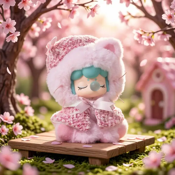 置物 フィギュア 桜 猫 ソフビ モコモコ ピンク 限定 誕生日プレゼント 「Nanci」