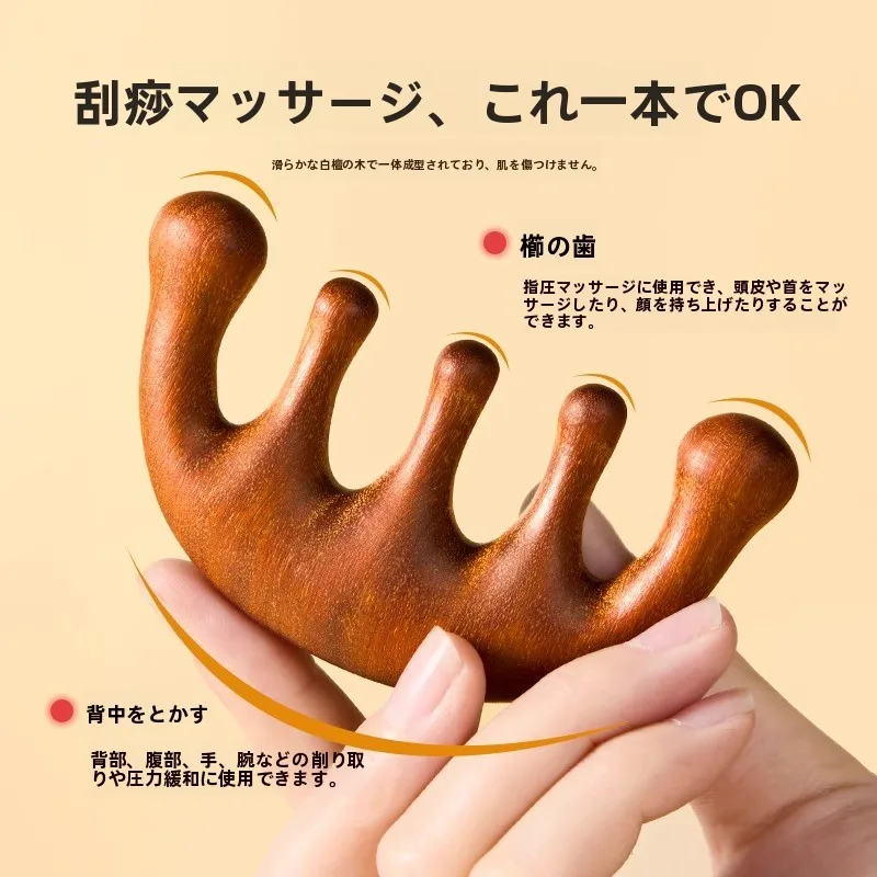 天然木製五爪頭皮マッサージブラシ：わかりやすい背中ツボ図を意識した経絡マッサージツール
