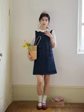 デニムベストワンピース【ノースリーブ・重ね着対応・ラウンドネック・中丈】