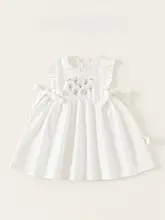 夏用おしゃれな子供用ノースリーブワンピース【花柄刺繍・コットン・リボン付き】