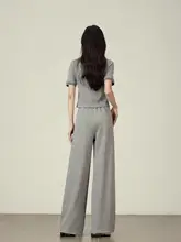 小柄向けグレーの夏用カジュアルコーディネート【二部構成・高級感あるオフィススタイル】（セットアップ対応）