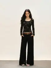 美式迷彩デザインの斜め肩Tシャツ【女性用・スリムフィット・長袖】