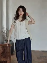 夏用フランス風の個性的な刺繍入り短袖シャツ【小柄向け・デザイン性あり】