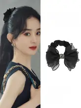 オーガンジーリボン付きヘアバンド【ブラック・秋用・ハイエンドデザイン】
