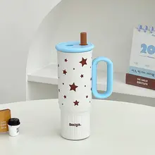 大容量の保温カップ【ストロー付き・星柄・オフィス用・高デザイン】