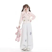 星柄刺繍入りストレートパンツ【秋用・カジュアル・ゆったりシルエット】