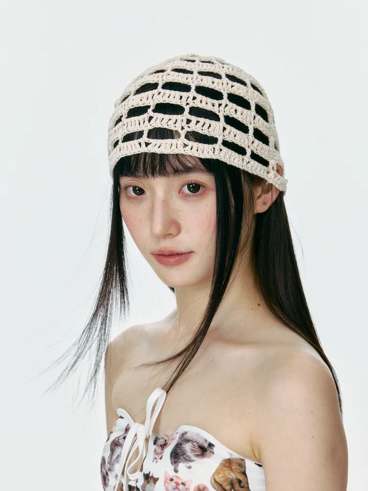 手編みメッシュハット【夏用・薄手・女性用・トレンディ】