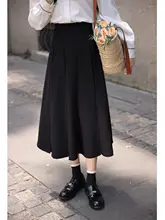 黒色ハイウエストAラインスカート【秋冬用・プリーツ・ロング丈】