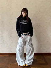 アメリカンヴィンテージ風 ワイドシルエットカーゴパンツ【ユニセックス・くるぶし丈・カジュアル】
（セットアップ対応）