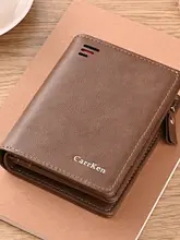 ファスナー付き短財布【多カードポケット・スタイリッシュ・縦型・ボタン留め・レトロなレザー】