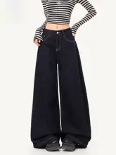 デニムパンツ レディース ネイビー 原色 ストレート ワイド アメリカンスタイル 秋「CHOCOOLATE」