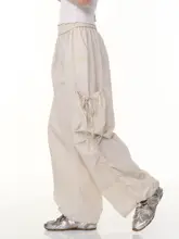 オシャレな大口袋のハイウエストパンツ【ベージュ・ストレート・ワイドレッグ】（セットアップ対応）