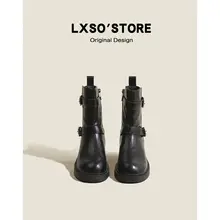 本革製 マー  ティンブーツ【ショートブーツ・厚底・粗いヒール・バイクスタイル】