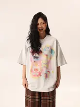 カジュアルなアメリカンカートゥーンプリントの半袖Tシャツ【ゆったりフィット・クルーネック】