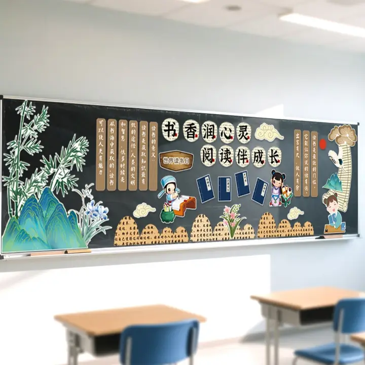 国風 月テーマの黒板報【春節 教室装飾用】