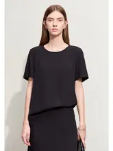 通勤に最適！シンプルなデザインの丸首短袖シフォンブラウス【快適でスリムな着心地】