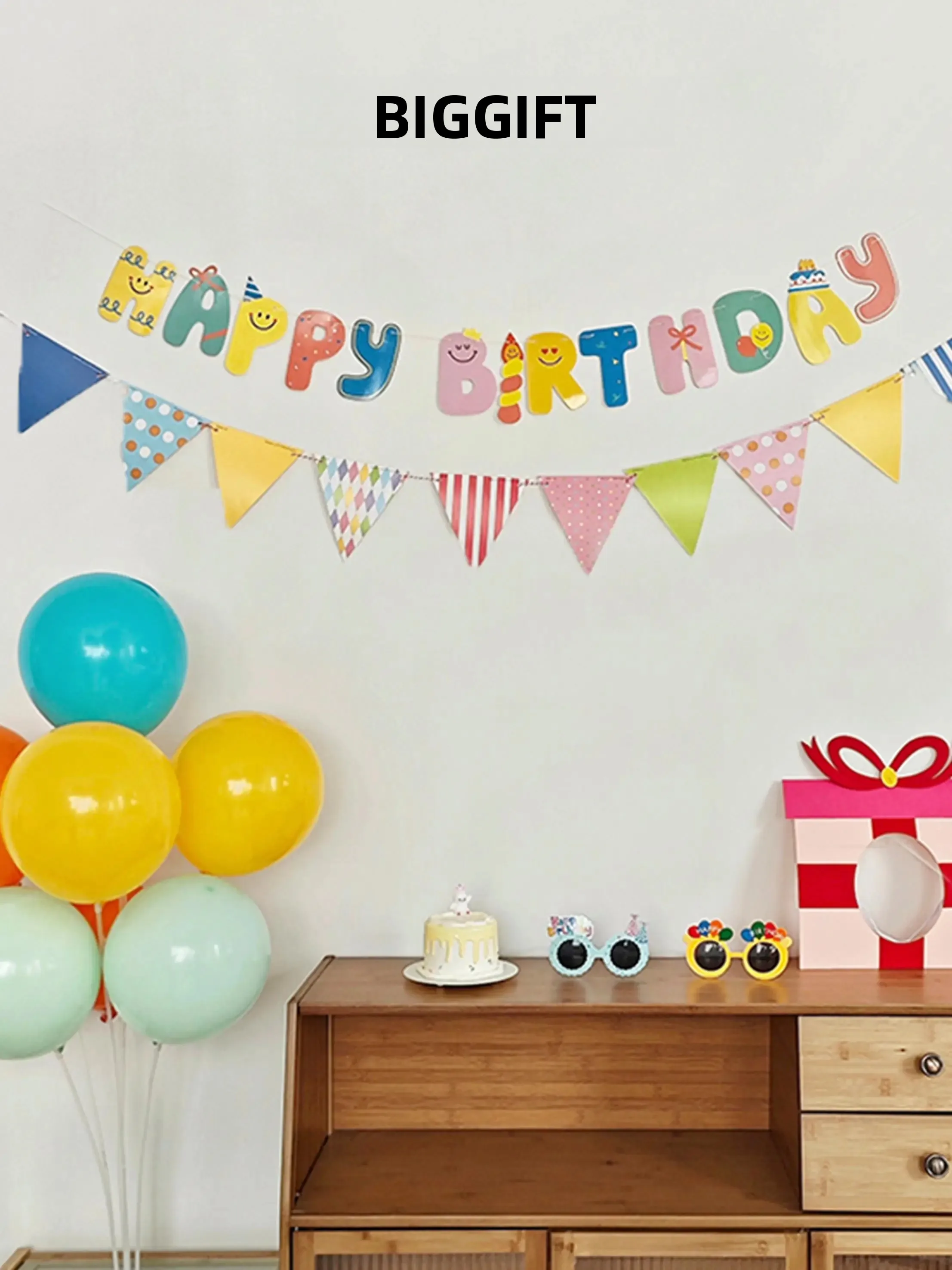 かわいいお誕生日パーティー飾り用カラフルバナー：七夕壁面や誕生日バルーンに最適な壁掛け装飾